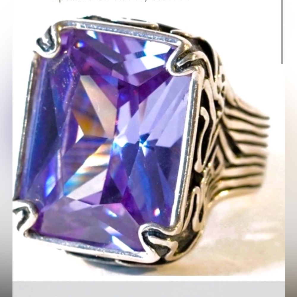 Silpada Vintage Oxidized Heavy Sterling Silver Lavender Fields CZ Ring Sz 8